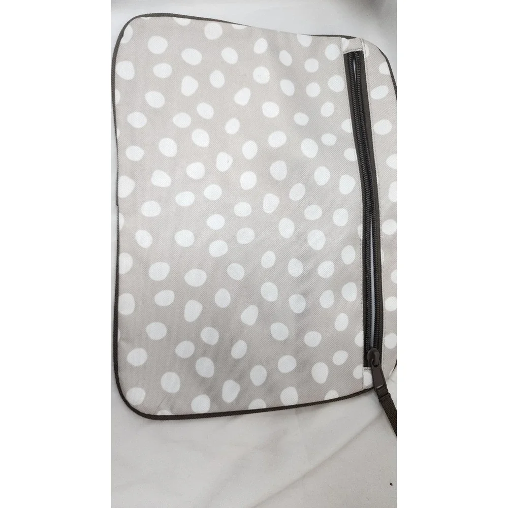 Thirty-One Gifts Thermal Zipper Pouch Taupe White Polka Dot Snap Handle Bag